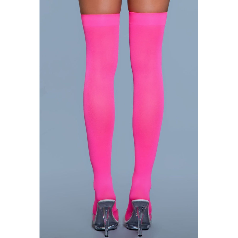 Opaque Nylon Thigh Highs - Hot Pink