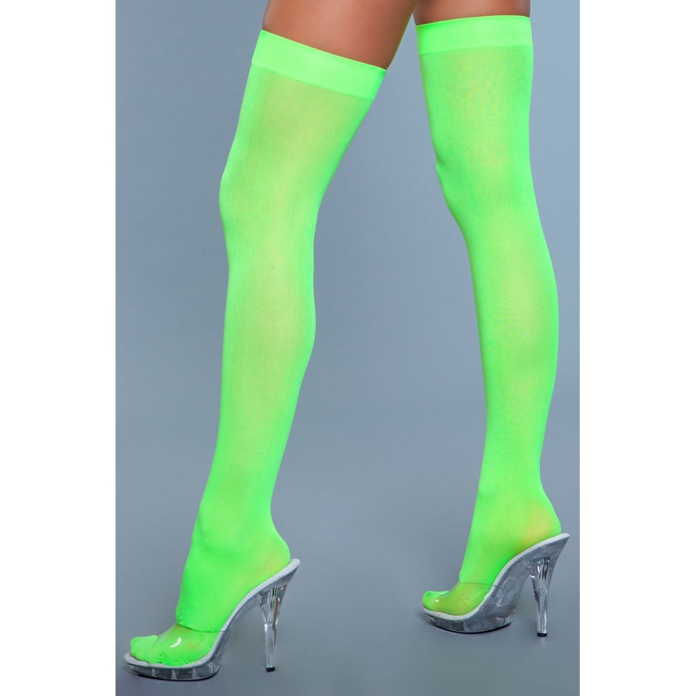 Opaque Nylon Thigh Highs - Neon Green