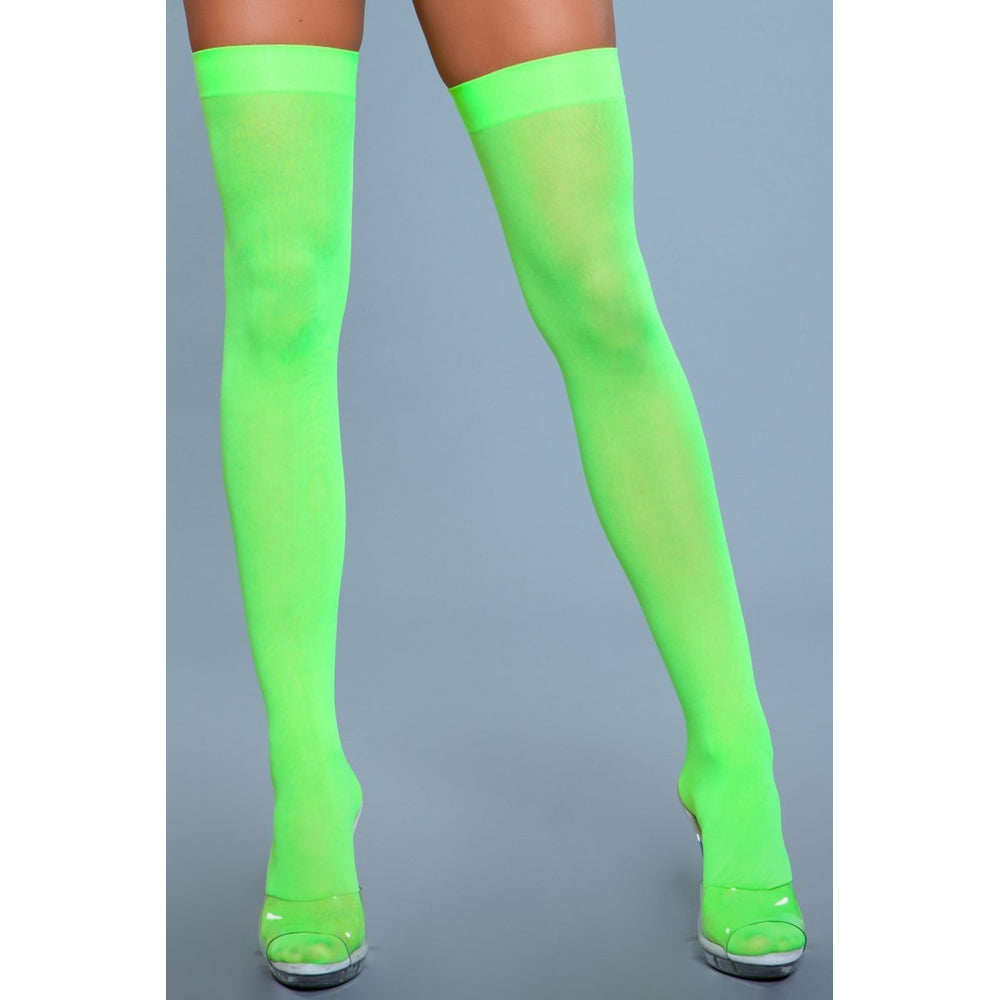 Opaque Nylon Thigh Highs - Neon Green