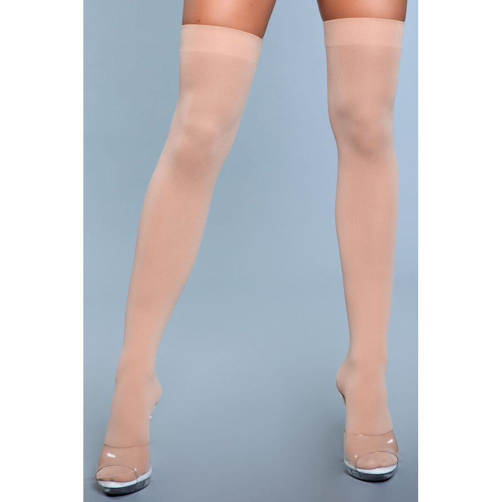 Opaque Nylon Thigh Highs - Nude