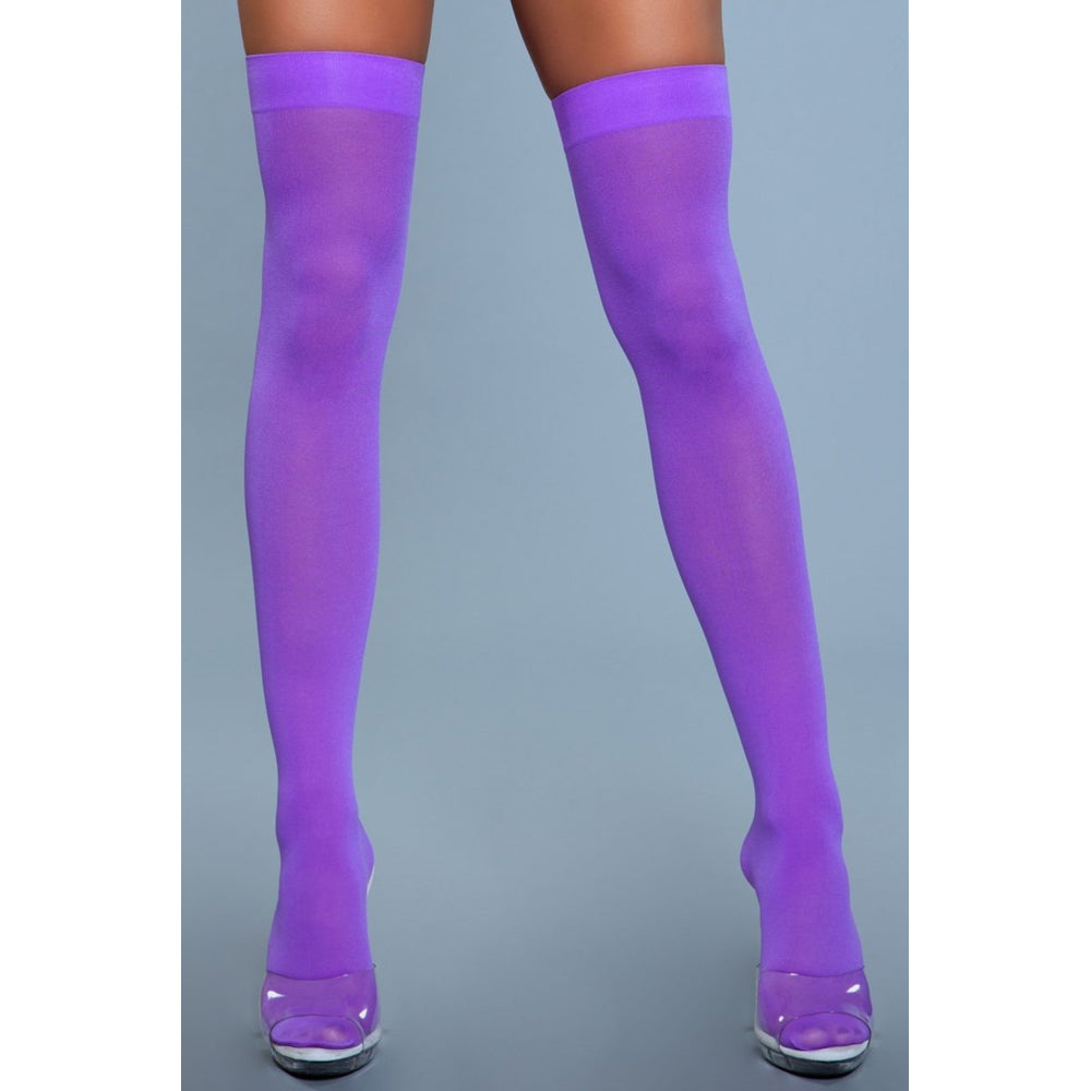 Opaque Nylon Thigh Highs - Purple