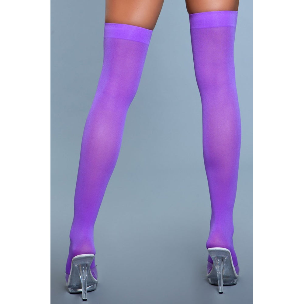 Opaque Nylon Thigh Highs - Purple