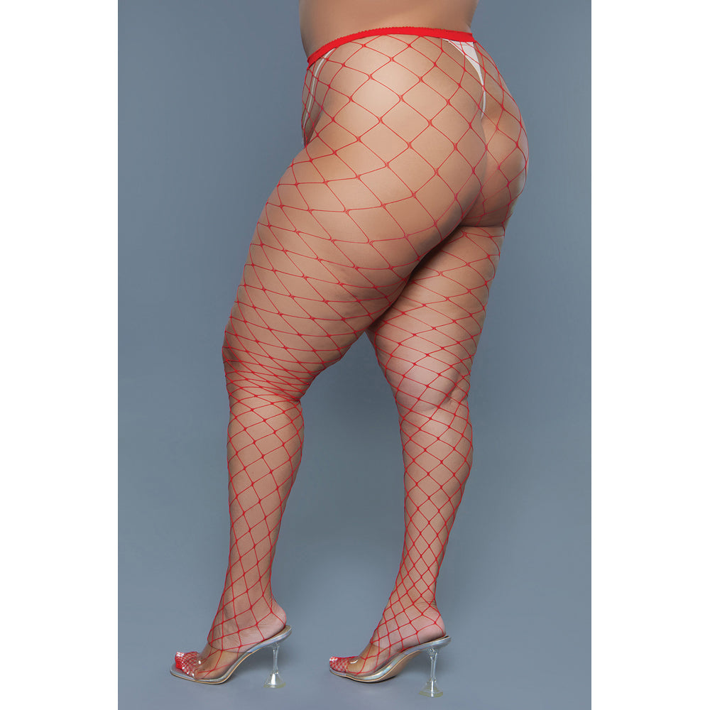 Oversized Fishnet Pantyhose - Red -Queen