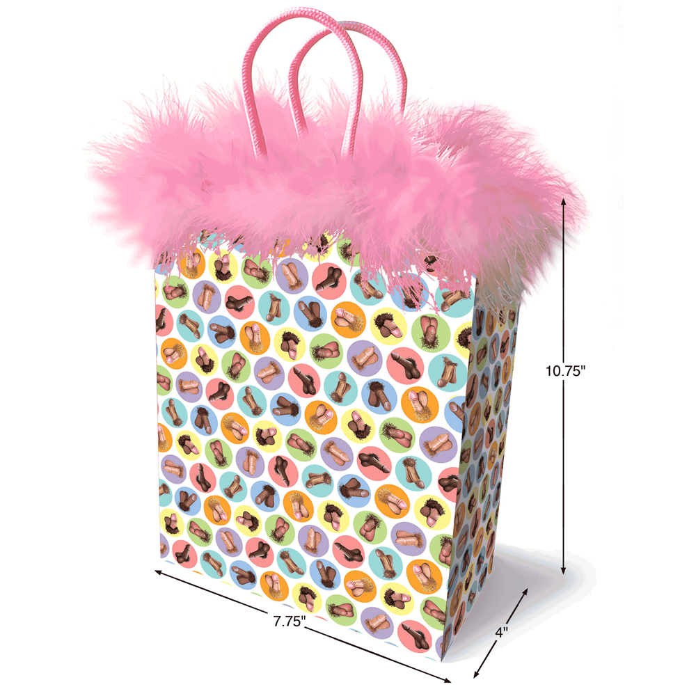 Dirty Penis Gift Bag with pink feathers