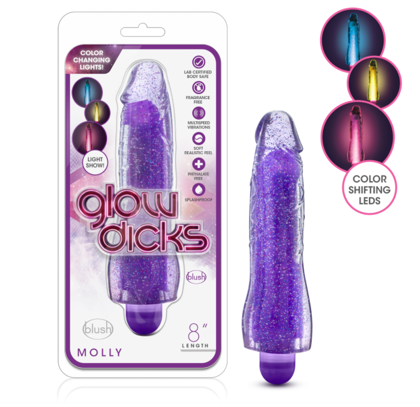 Glow Dicks Molly Glitter Vibrator - Purp