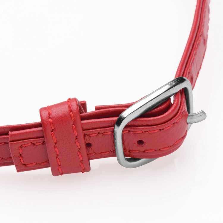 Heart Lock Leather Choker w Key - Red