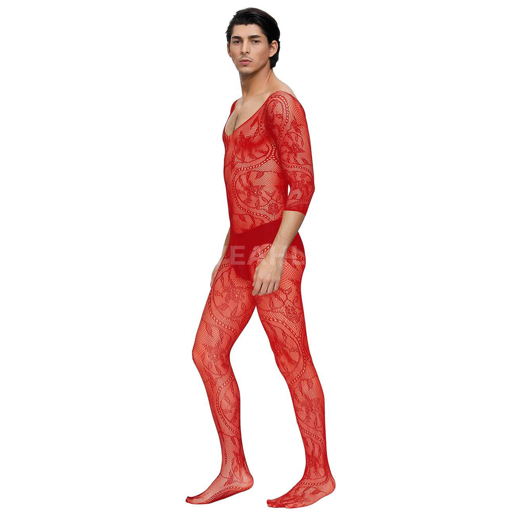 Male Bodystocking Crotchless 3/4 - Red*