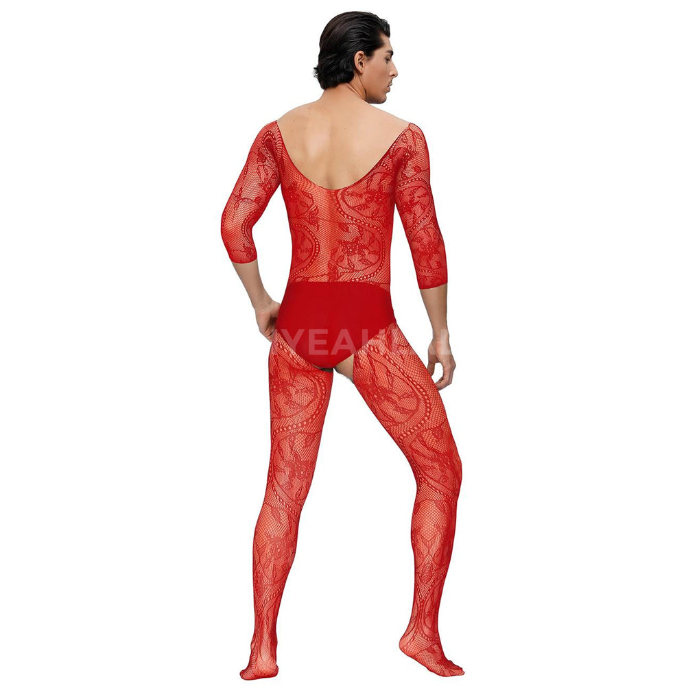 Male Bodystocking Crotchless 3/4 - Red