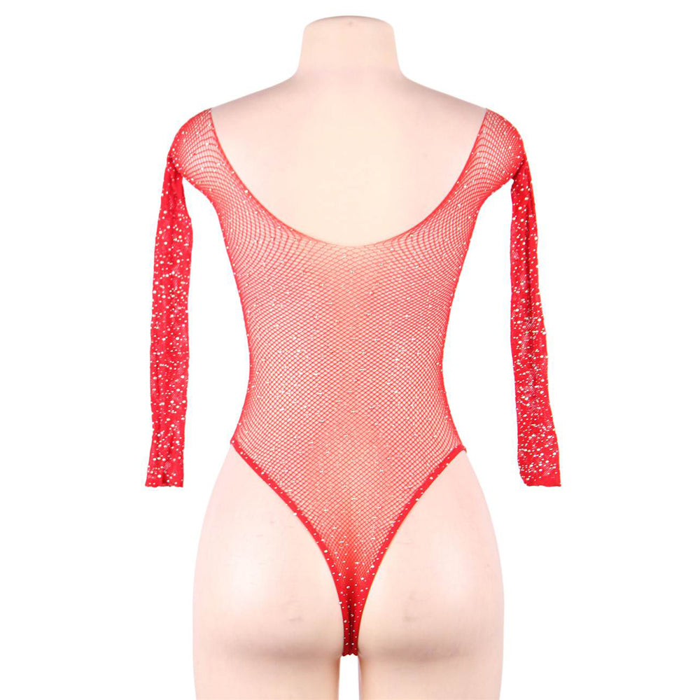 Red Fishnet Sparkle Bodysuit S/M