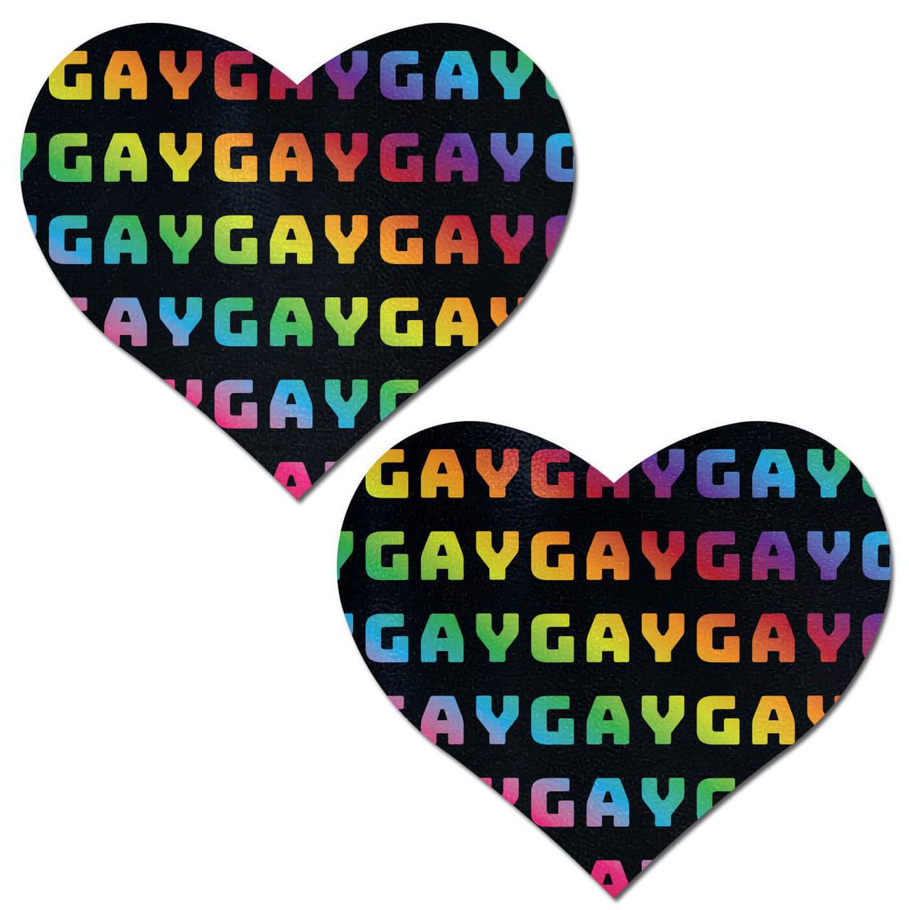 Rainbow 'GAY' Pattern on Black Heart  *