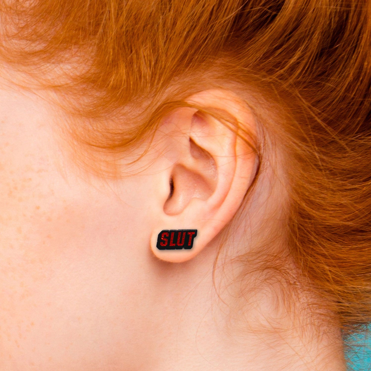 SLUT Earrings - Black & Red *