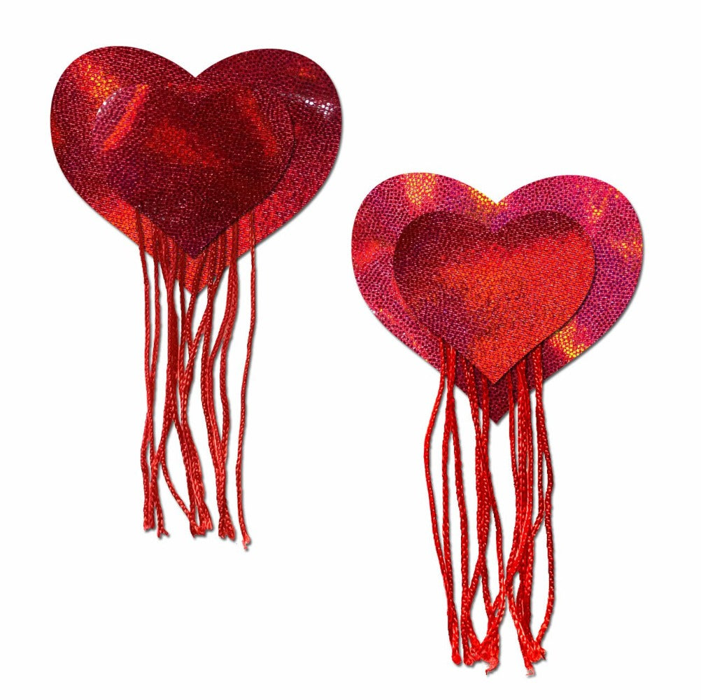 Red Holographic Hearts w/ Tassel Fringe*