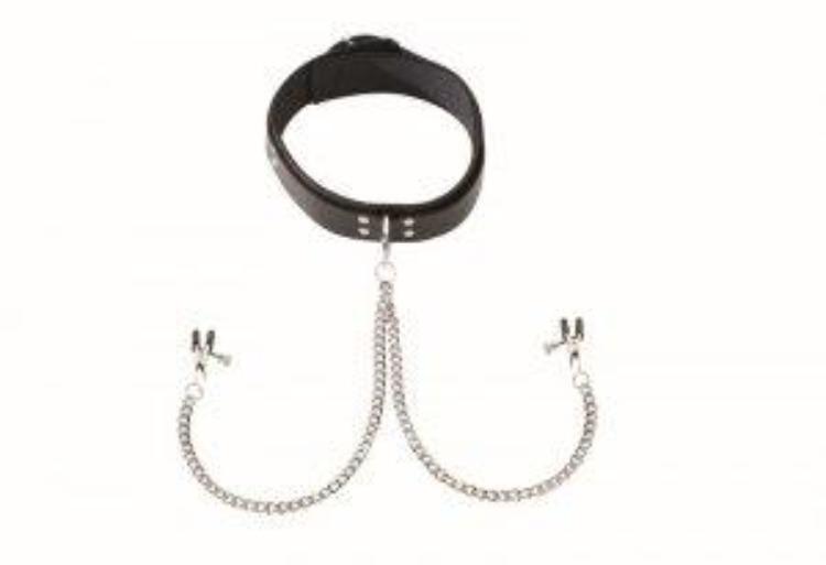 Black Leather Collar w Broad Tip Clamps*